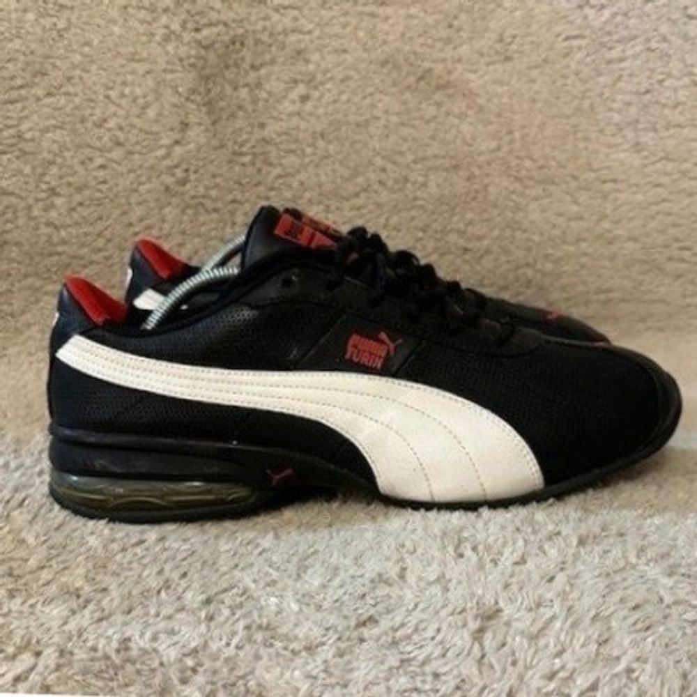 Puma Turin Mens Sneakers Black White Red Low Athletic Shoes 195238-07 Size 11
